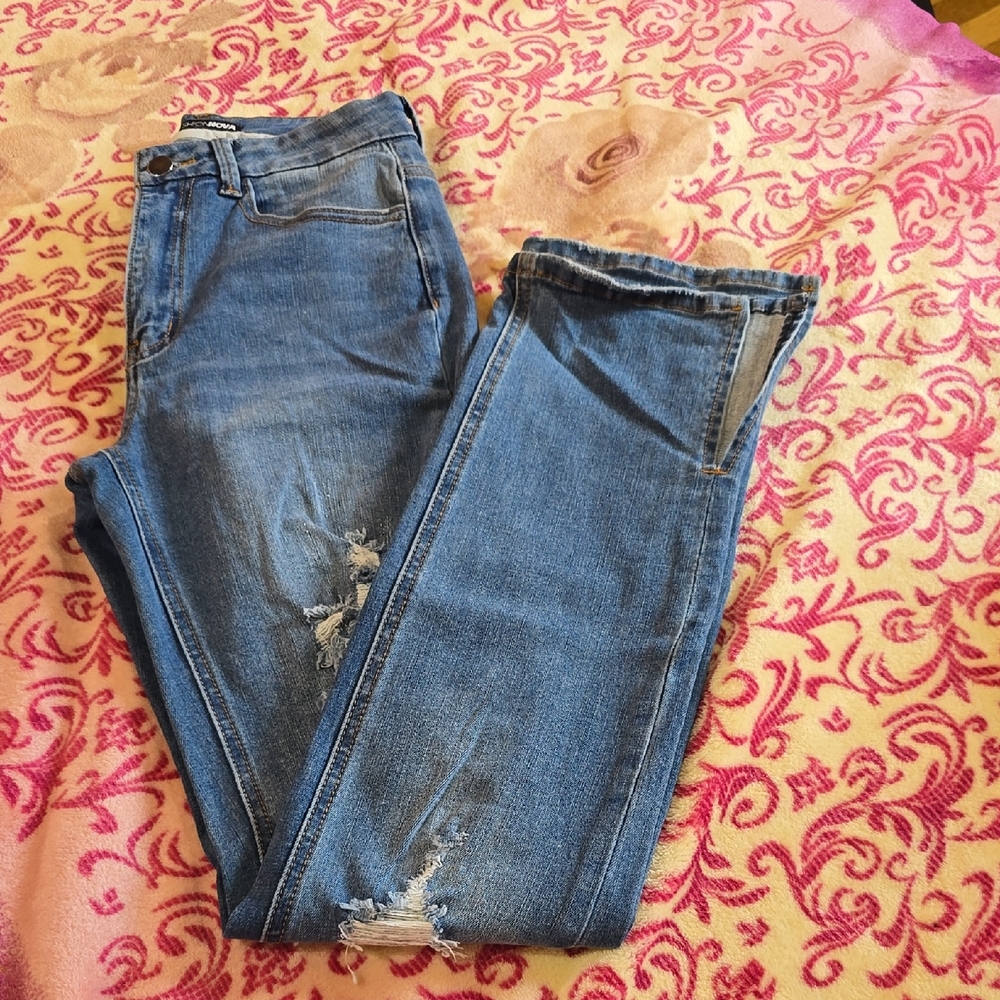 Fashion Nova Distressed Blue Skinny Jeans